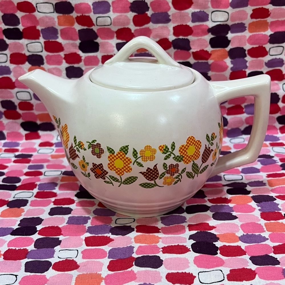 Vintage 70s McCoy Pottery Floral Gingham Tea Pot